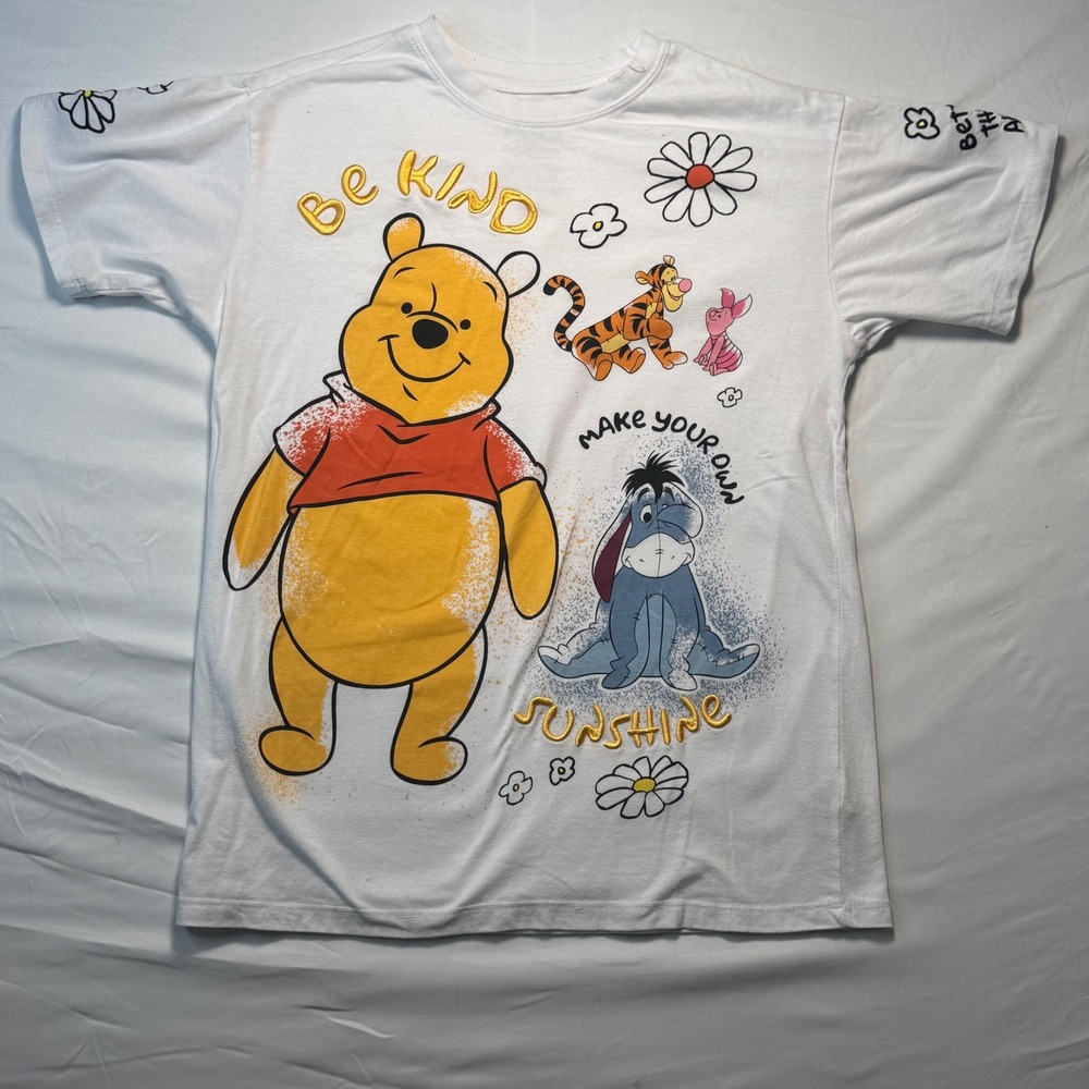 Disney Winnie the Pooh T Shirt Be Kind Sunshine Embroidery White Size S 4-6